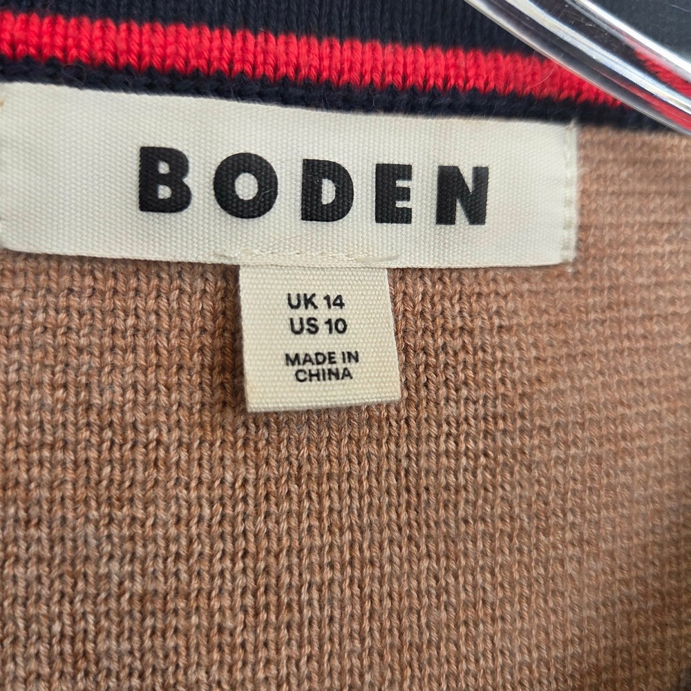 Boden Holly Knitted Jacket Camel Navy Blue Cardigan Sweater Preppy Womens US 10 - Picture 9 of 13